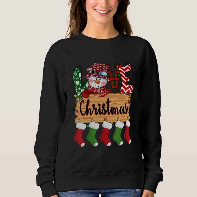 Moletom Merry Christmas Love  Snowman Buffalo Red Plaid So (Frente)