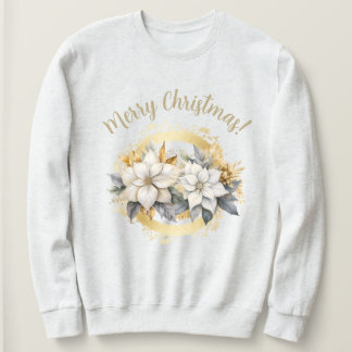 Moletom Merry Christmas Poinsettia White & Gold Sweatshirt