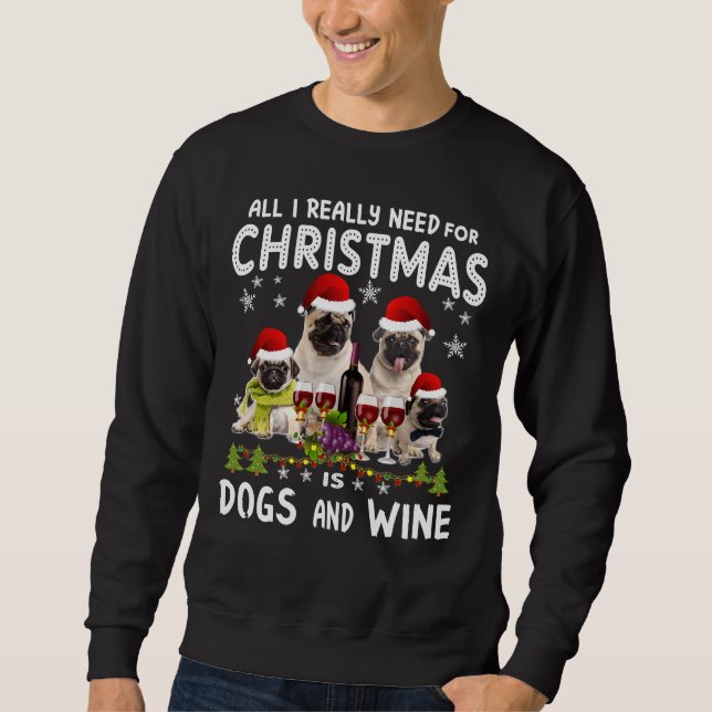 Moletom Merry Christmas Pug &amp; Wine Essential T-Shirt 2 (Frente)