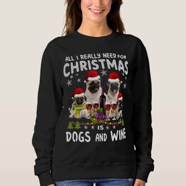Moletom Merry Christmas Pug &amp; Wine Essential T-Shirt 2 (Frente)
