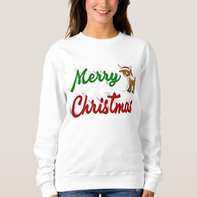 Moletom Merry Christmas Reindeer red green script (Frente)