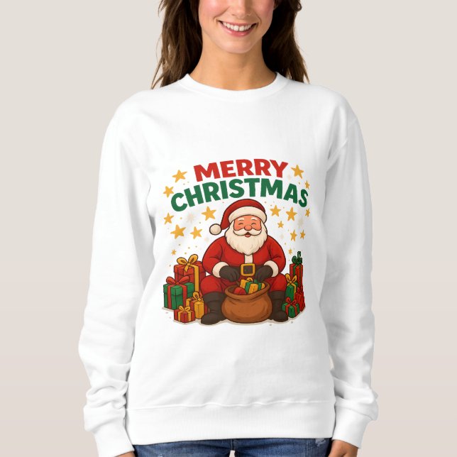 Moletom Merry Christmas Santa Holiday Sweatshirt Women (Frente)