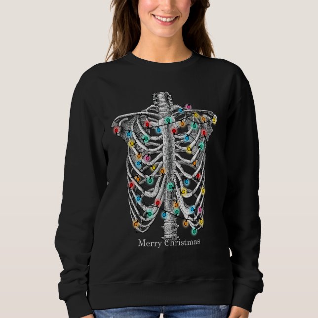 Moletom Merry Christmas Skeleton Ribcage With String Of Li (Frente)