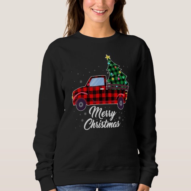 Moletom Merry Christmas Tree Buffalo Plaid Red Truck (Frente)