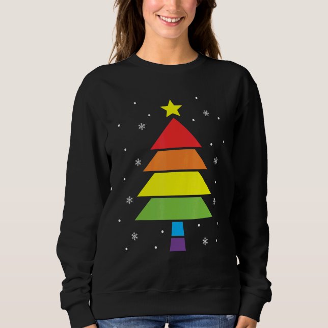 Moletom Merry Christmas Tree Holiday Rainbow LGBTQ Gay Pri (Frente)