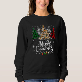 Moletom Merry Christmas Tree Leopard Buffalo Plaid Red Whi