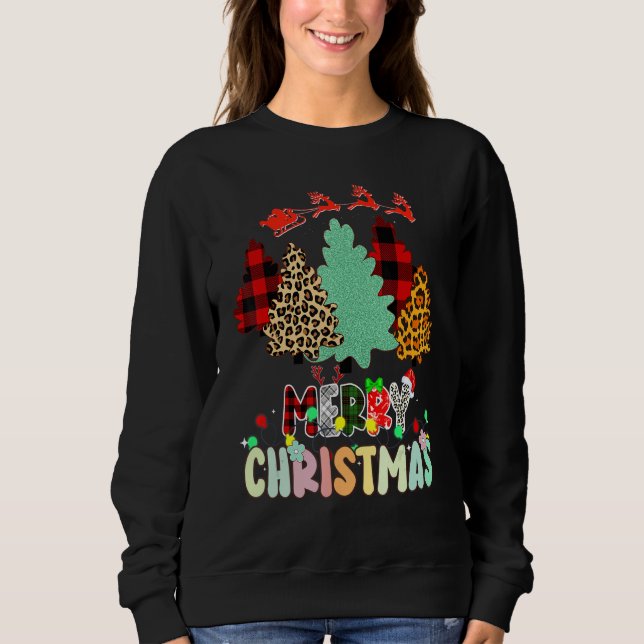 Moletom Merry Christmas Tree Leopard Buffalo Red Plaid For (Frente)