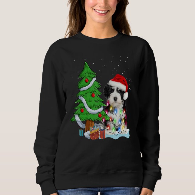 Moletom Merry Christmas Tree Light Santa Hat Dog Shih Tzu  (Frente)
