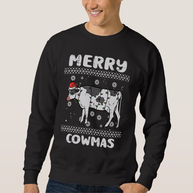 Moletom Merry Cowmas  Animal Ugly Christmas Xmas Men Women (Frente)