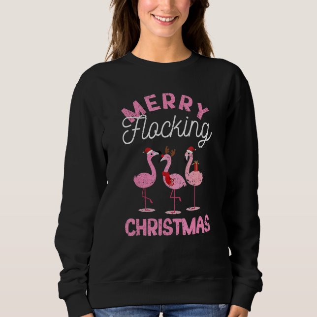 Moletom Merry Flocking Christmas Tropical Florida Flamingo (Frente)
