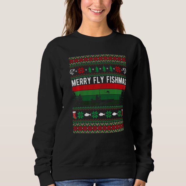 Moletom Merry Fly Fishing Fishmas Ugly Christmas Style Xma (Frente)