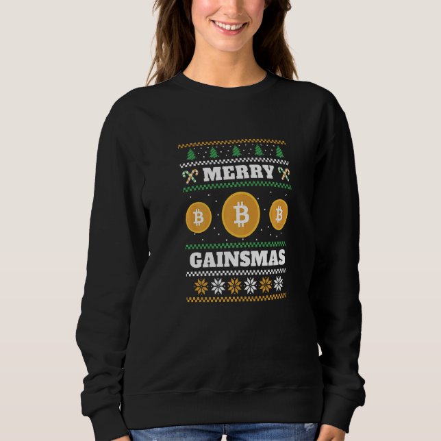 Moletom Merry Gainsmas Crypto Christmas Bitcoin  Holiday B (Frente)
