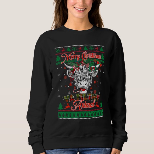 Moletom Merry Ugly Christmas Sweater Animal Highland Cow H (Frente)