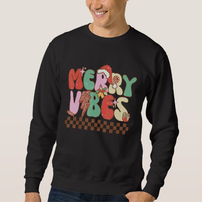 Moletom Merry Vibes Retro Christmas Candy Cane Christmas v (Frente)