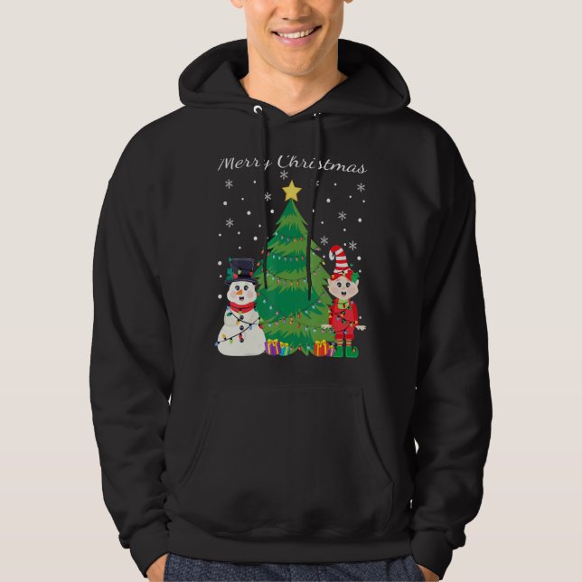 Moletom Merry Xmas Lights Tree Snowman Elf Papais noeis Ki (Frente)