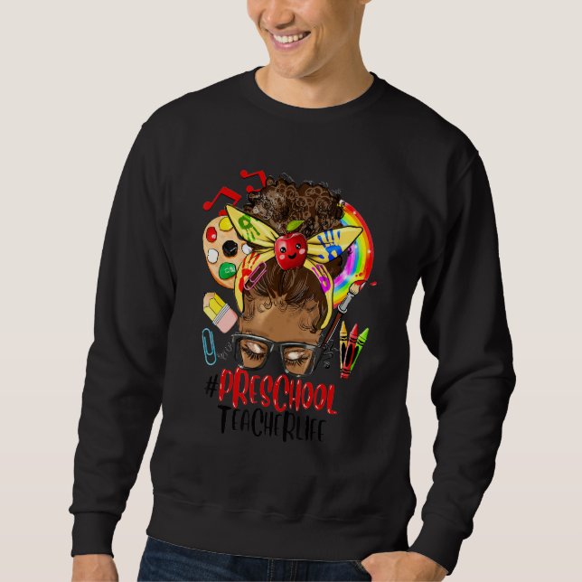 Moletom Messy Bun Afro Preschool Teacher African American  (Frente)