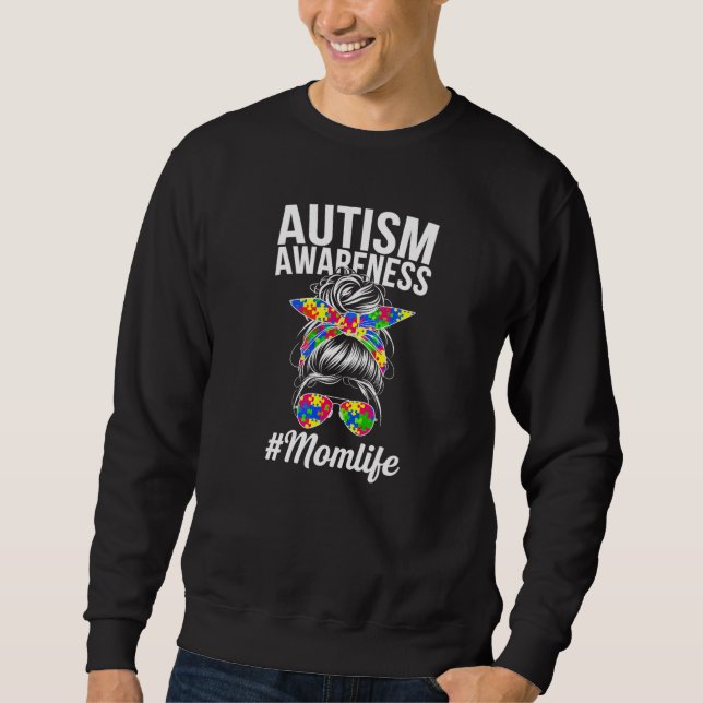 Moletom Messy Bun Autism Mãe Suporte Quebra-cabeça (Frente)