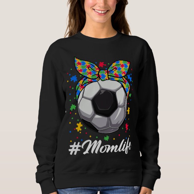 Moletom Messy Bun Soccer Ball Puzzle ASD Mom Life Autism A (Frente)