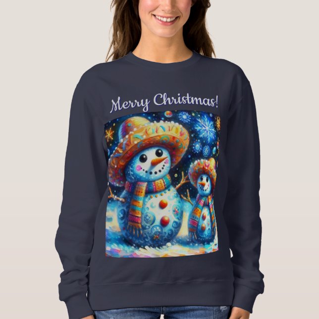 Moletom Mexican Folk Art Snowmen Snowman Personalized (Frente)