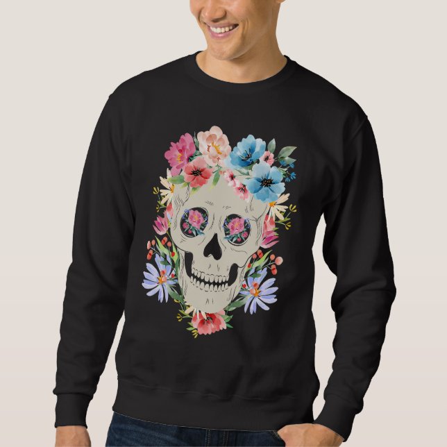 Moletom Mexican Skull with Flowers for the Day of the Dead (Frente)