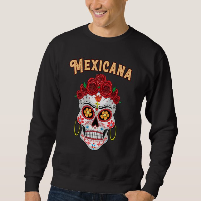 Moletom Mexicana Proud Latina Red Roses Sugar Skull Day of (Frente)