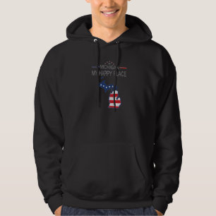 Moletom MI Michigan Meu Lugar Feliz Mapa de Bandeira dos