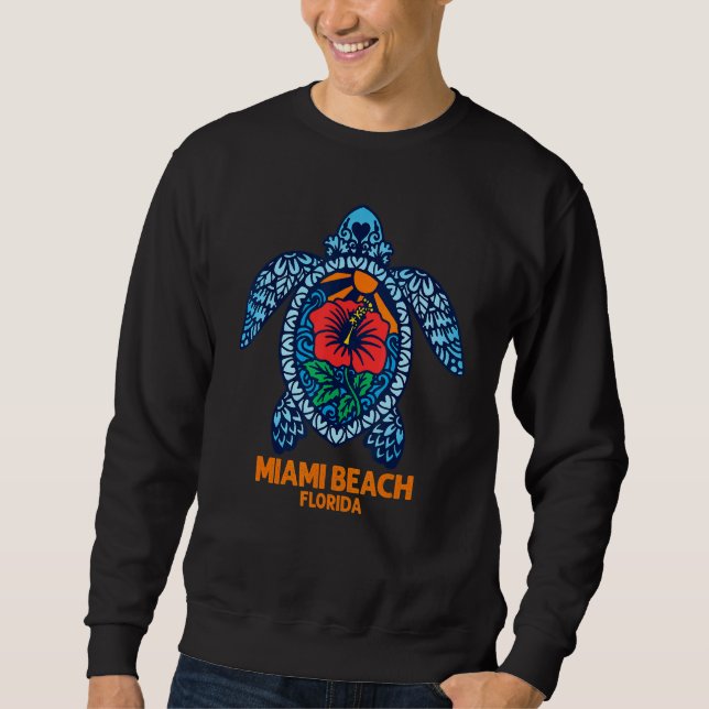 Moletom Miami Beach Sea Turtle Florida Turtle Hibiscus Flo (Frente)