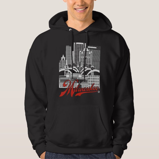 Moletom Milwaukee Skyline Esquadrado Branco+vermelho em pr (Frente)