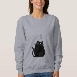 Moletom Minimalist Black Cat Sweatshirt for Women