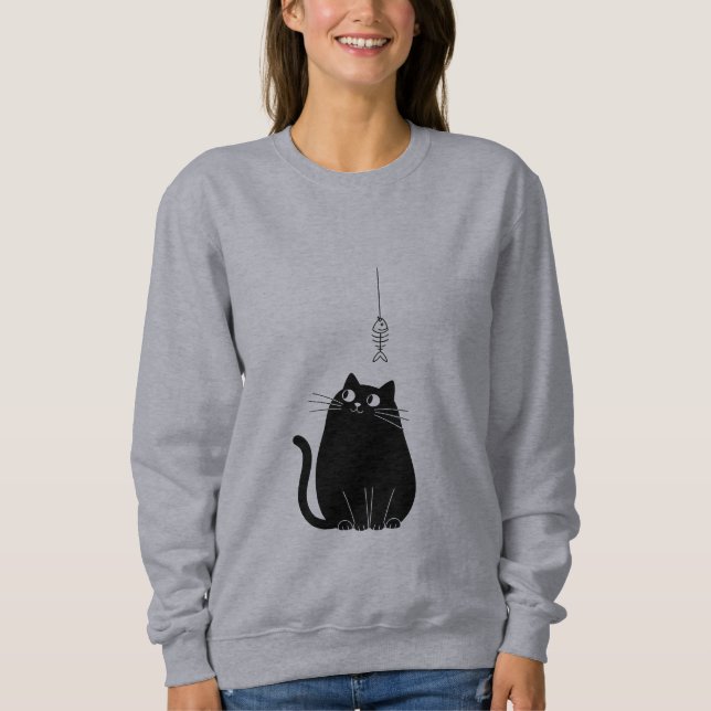 Moletom Minimalist Black Cat Sweatshirt for Women  (Frente)