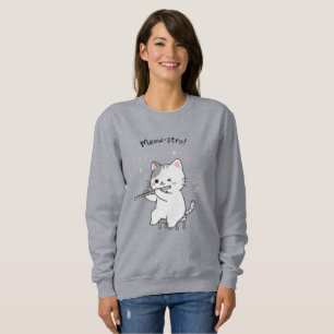 Moletom Moda Feminina Gato Engraçado Tocando Flauta