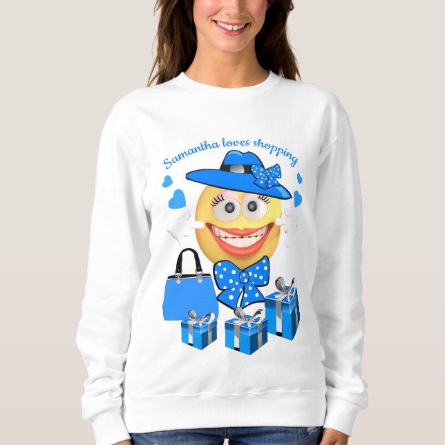 Moletom Moda personalizada Emoji em azul com Compro (Frente)