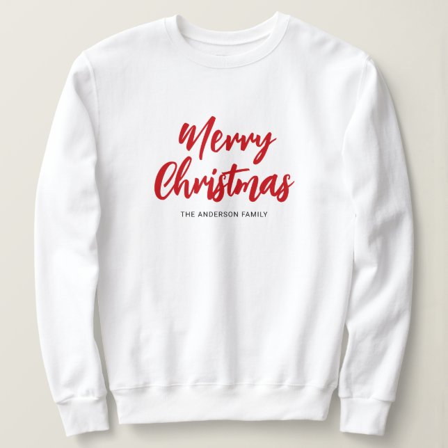 Moletom Modern Merry Christmas Red Script Family Name (Frente do Design)