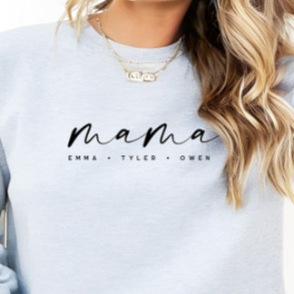 Moletom Modern Script “Mama” Children's Names, Mom Gift