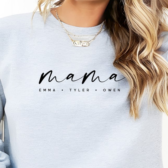Moletom Modern Script “Mama” Children's Names, Mom Gift (Criador carregado)