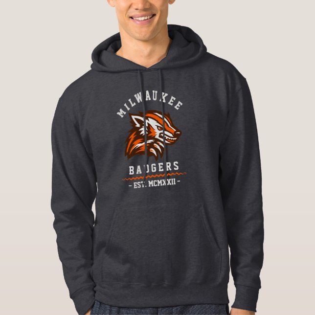 Moletom Moderno Vintage Milwaukee Badgers Est. Tom Escuro (Frente)
