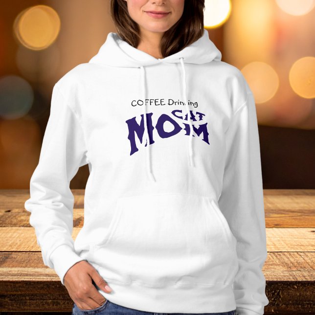 Moletom MOM CAT, BEBENDO de CAFÉ, preto/azul, em branco (Criador carregado)