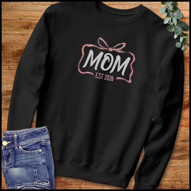 Moletom Mom Established 2026 Pink & White Bow Illustration (Criador carregado)