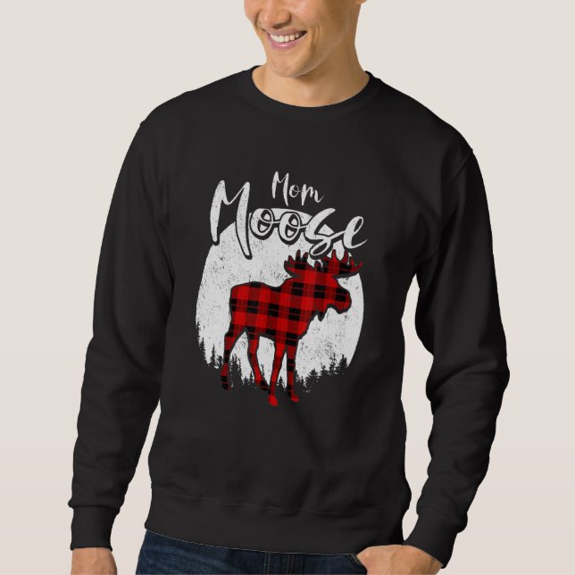 Moletom Mom Moose Red Plaid Buffalo Matching Family Pajama (Frente)