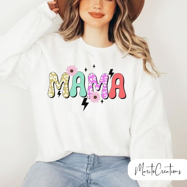 Moletom Mom sweatshirt with flowers and retro lettering (Criador carregado)