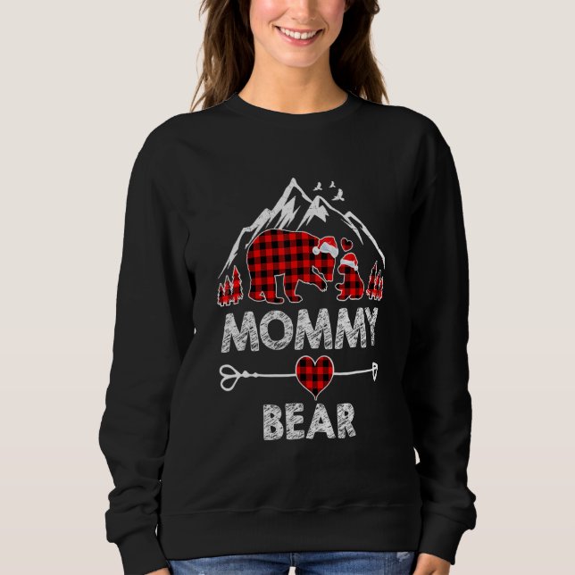 Moletom Mommy Bear Christmas Pajama Red Plaid Buffalo Fami (Frente)