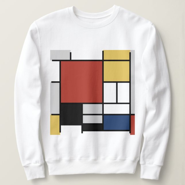 Moletom Mondrian Painting Red Plane Yellow Black Cinza Blu (Frente do Design)