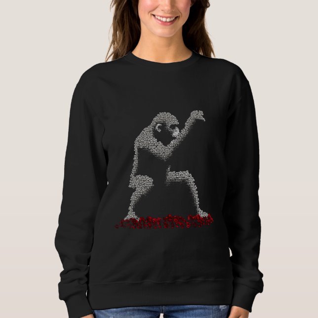 Moletom Monkey Pixel Animal Art Roses Flowers Creative Mon (Frente)