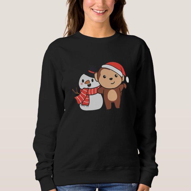 Moletom Monkey With Snowman In Winter For Christmas (Frente)