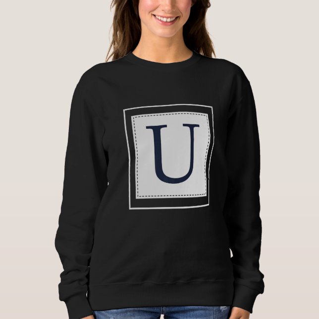 Moletom Monogram Letter U Alphabet U Initial Navy Blue   (Frente)