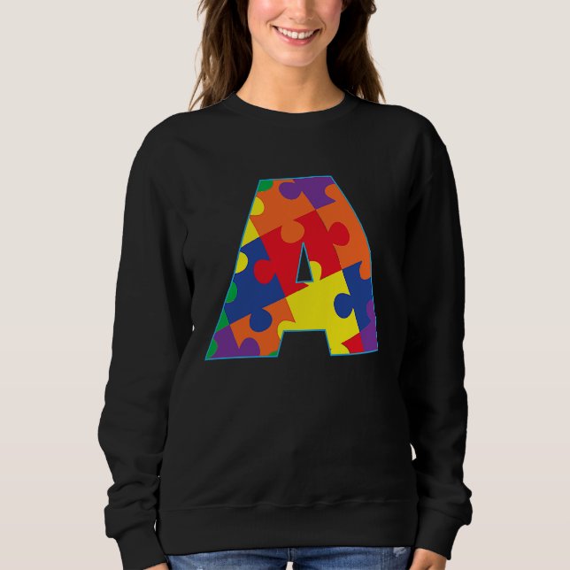 Moletom Monograma A em Peças de Puzzle Multicoloridas (Frente)