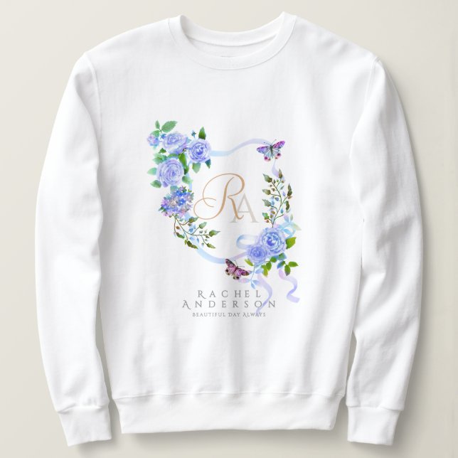 Moletom Monograma em banda azul Rosa (Frente do Design)