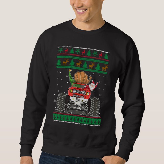 Moletom Monster Truck Santa Ugly Christmas Sweater Tree Fo (Frente)