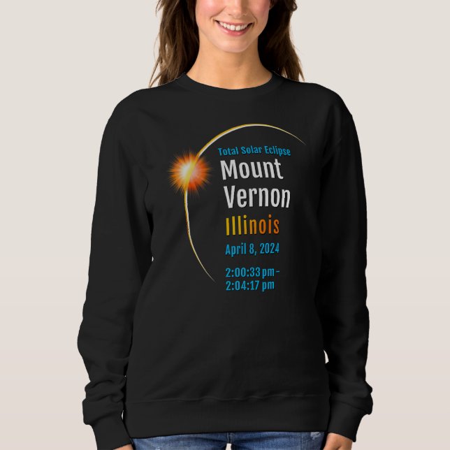 Moletom Monte Vernon Illinois Il Total Eclipse Solar 2024 (Frente)
