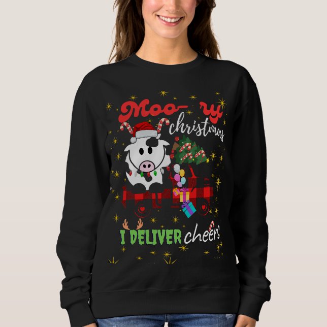 Moletom Moo-ry Christmas Cow in Plaid Truck Holiday design (Frente)